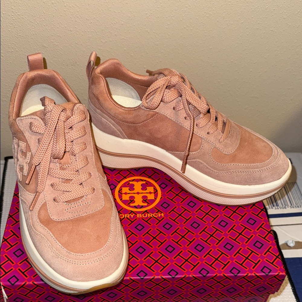 Tory Burch Blush Pink Suede Platform Sneakers